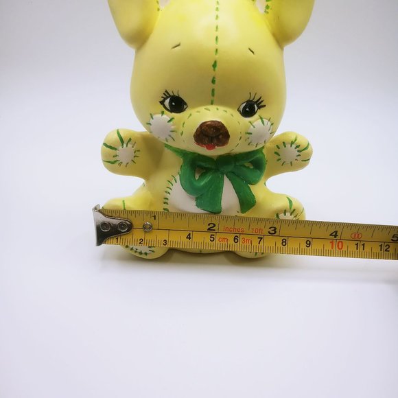 Decorative Ceramic Free Standing Rabbit Yellow Green White Design Green Bow - Picture 10 of 12